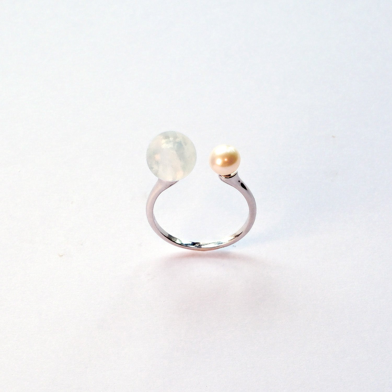 Pearl and Clear Quartz sterling silver ring – UK handmade jewellery for clarity and energy.