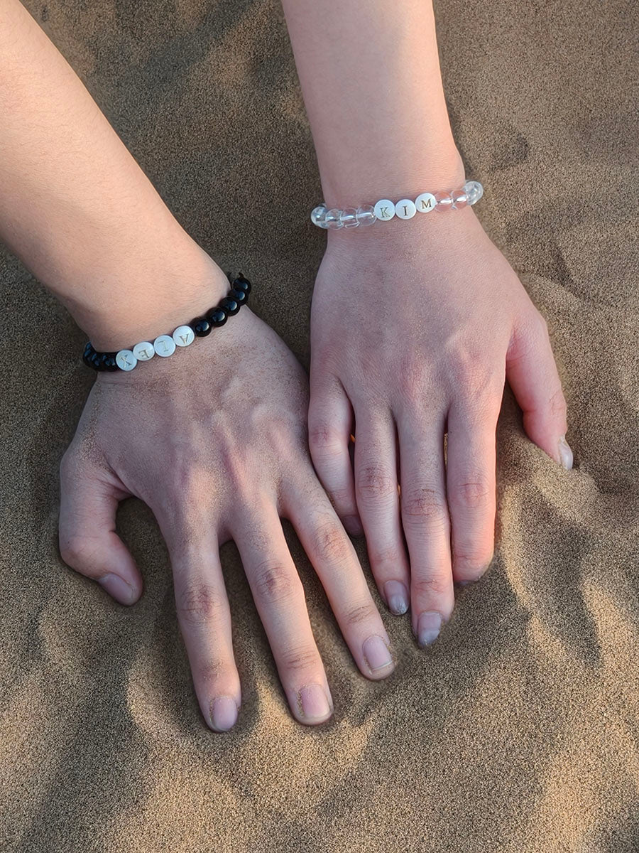 Customisable crystal bead bracelet set for him and her, perfect Valentine’s gift