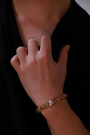 First Quarter citrine bracelet worn on wrist, clean design for daily wear