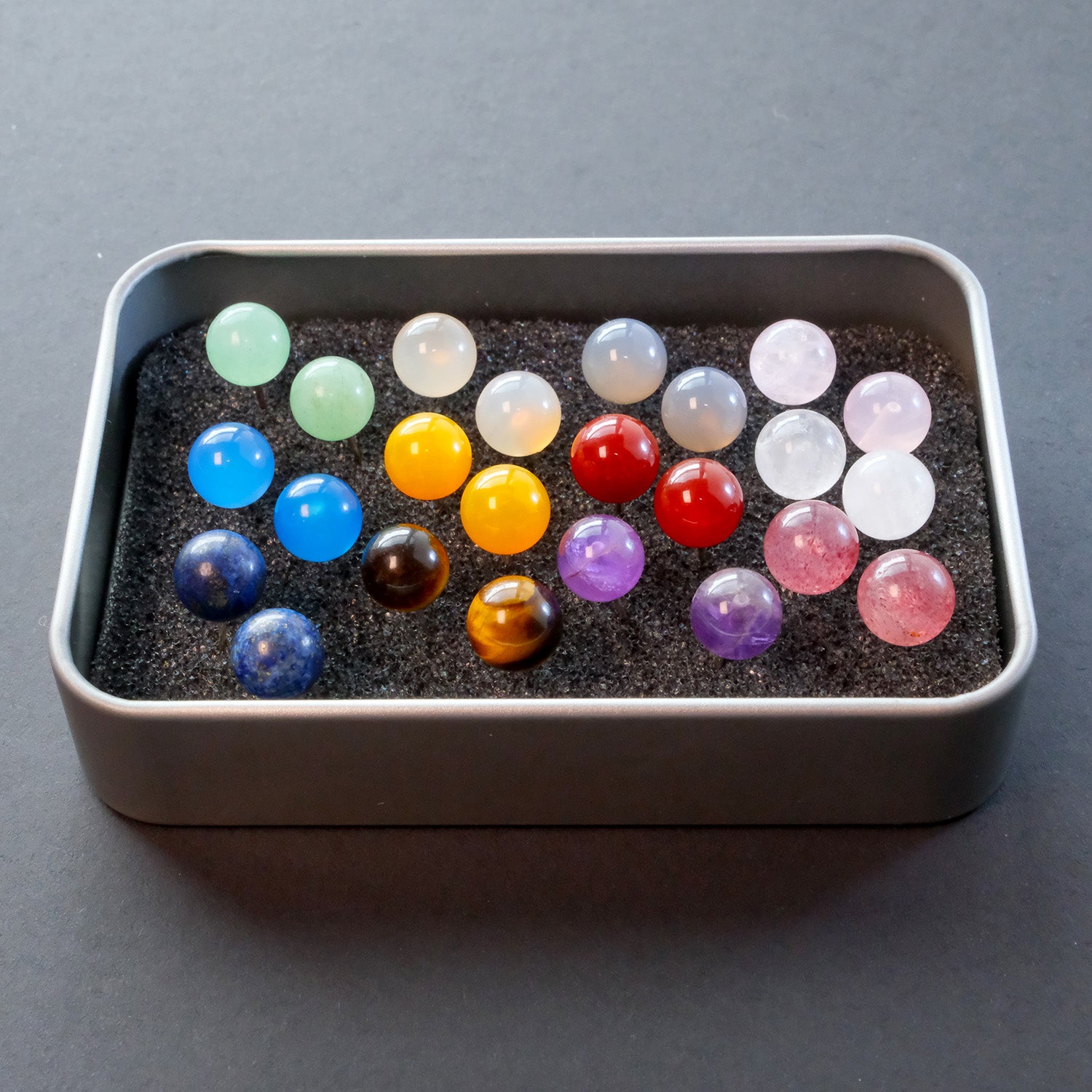 Solar System Gift Set - 12 pairs of natural Gemstone Sterling Silver Earrings with metal box