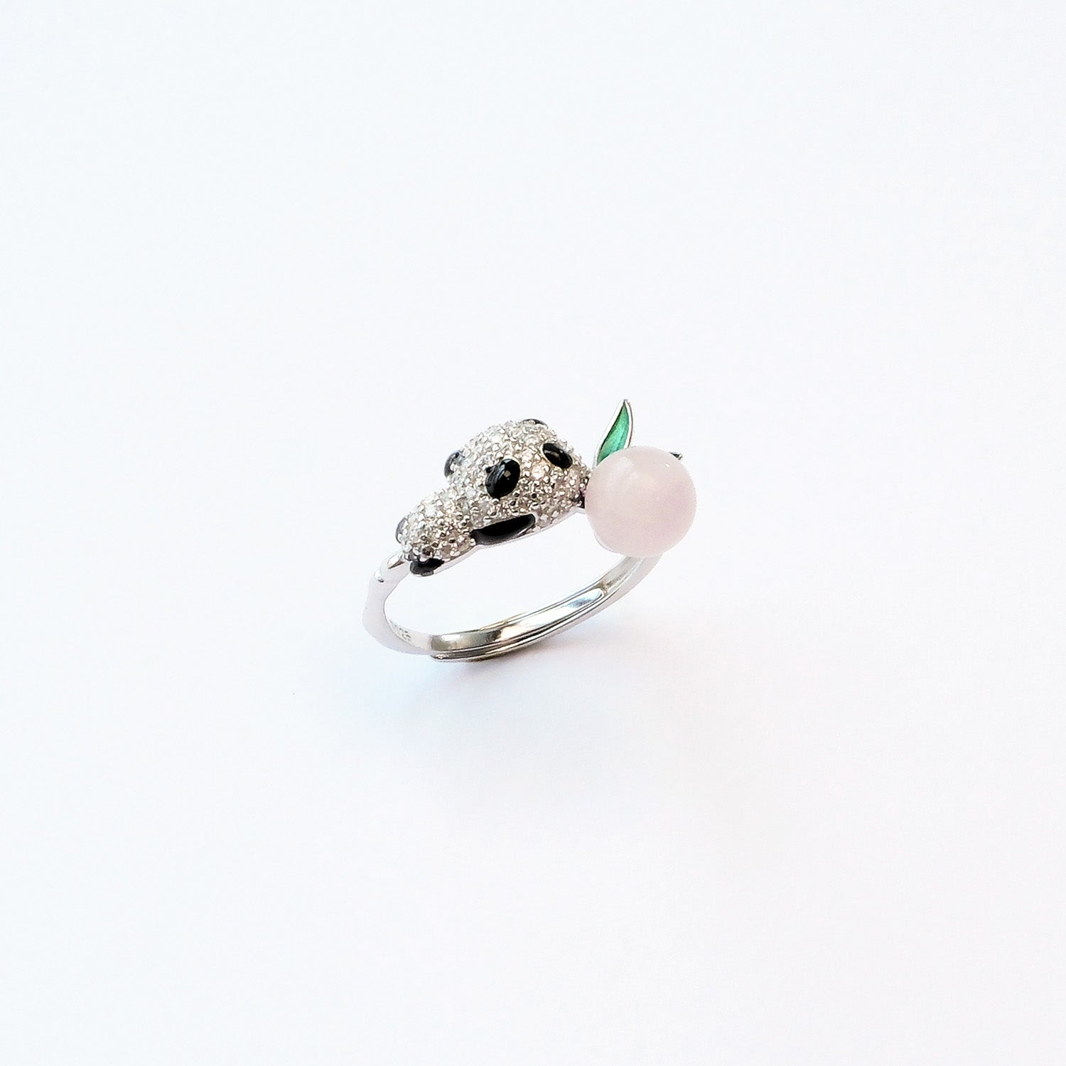 Peach Panda Ring – Rose Quartz panda jewellery ring, crystal love talisman UK