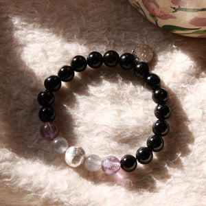 Waning Crescent bracelet with labradorite and amethyst, crystal jewellery for peace and renewal