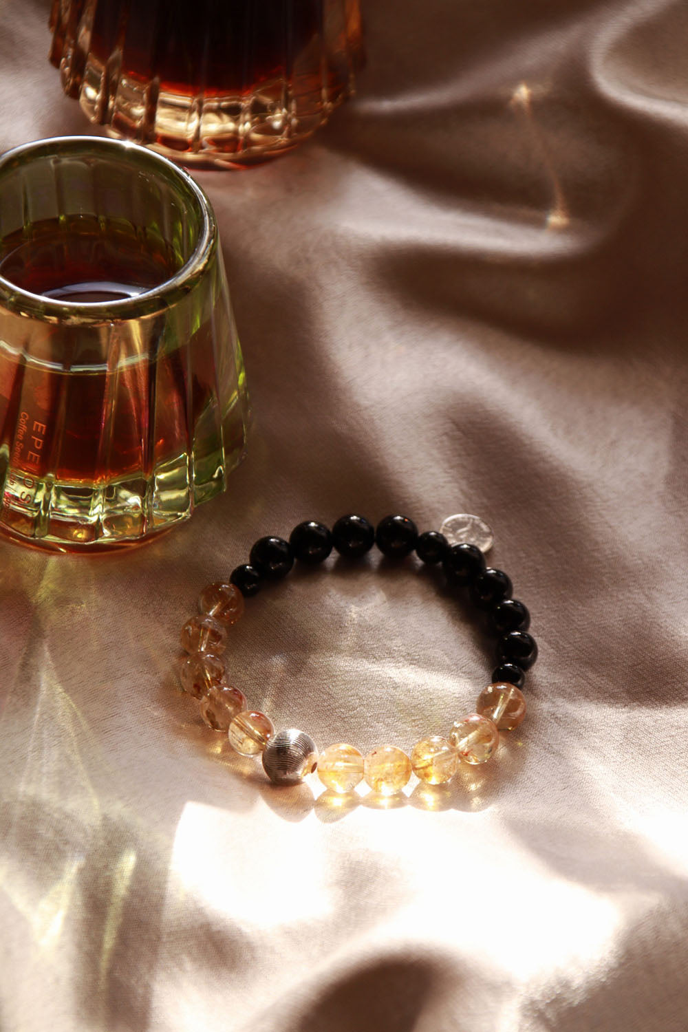 Citrine First Quarter moon phase bracelet, minimalist gemstone jewellery handmade in the UK