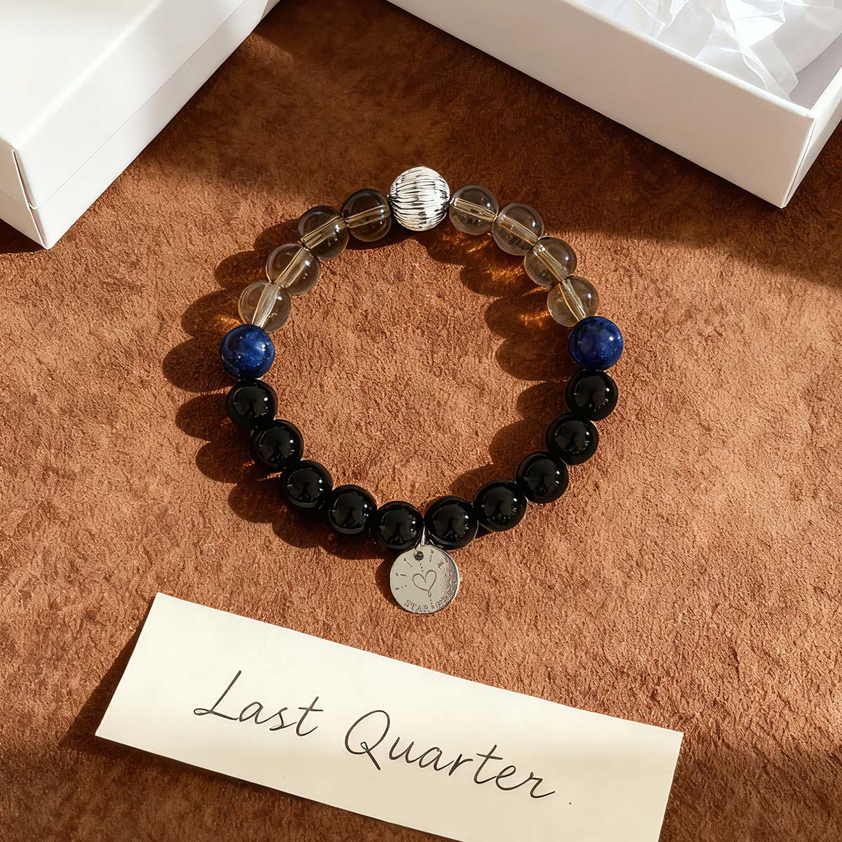 Lapis Lazuli and Smoky Quartz Last Quarter bracelet for release and insight
